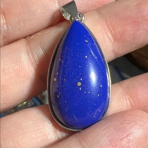 Blue Teardrop Pendant Necklace with Gold Flecks